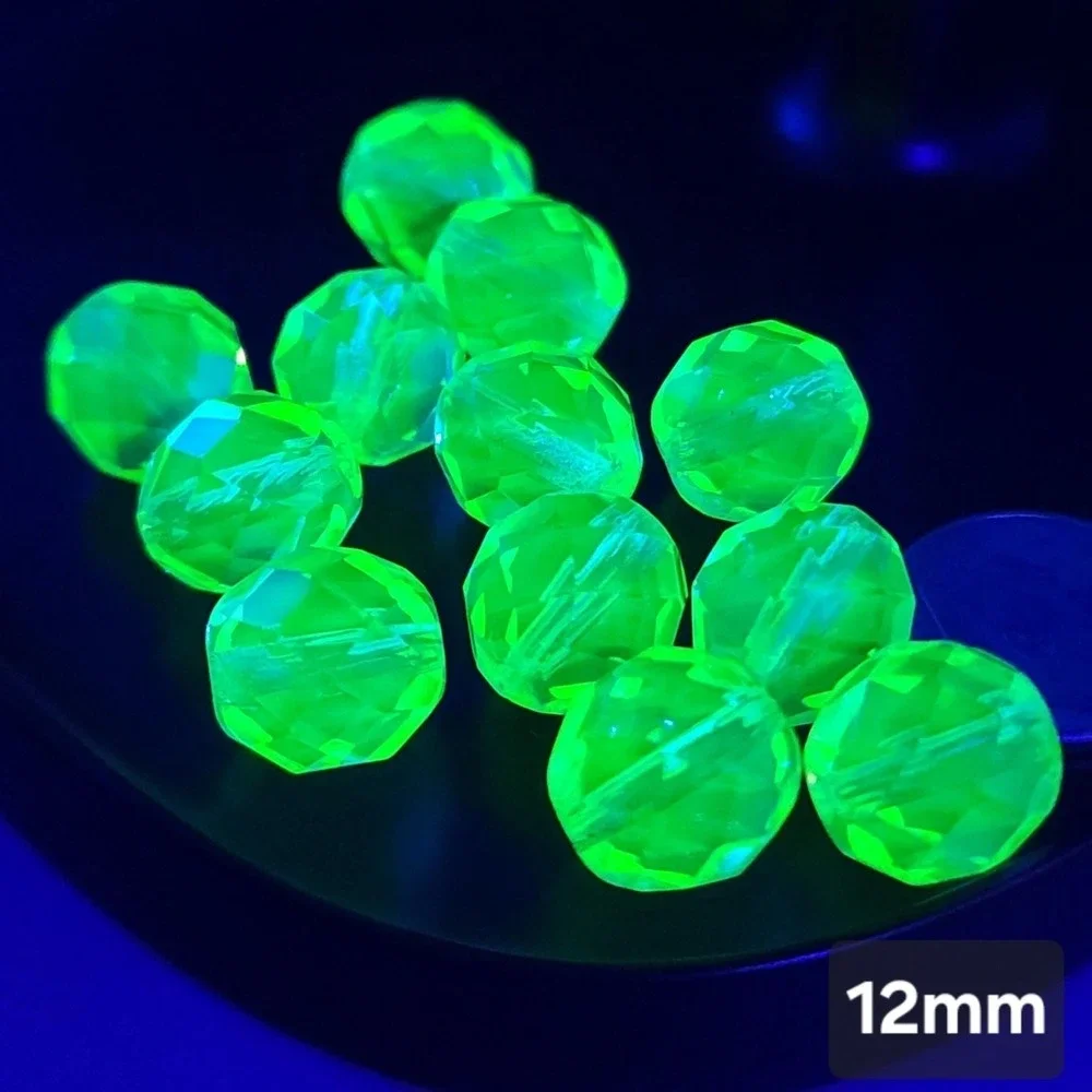 25pcs Vaseline Uranium 12MM Glass Beads UV Light Reactive Firepolish Czech Facet
